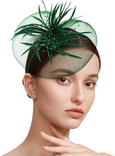 Healvian Dark Green Headband Mesh Hairband Elegant Wedding Fascinator for Women Party Hair Accessories