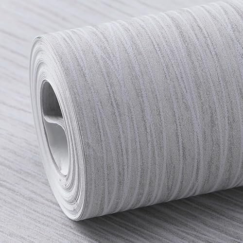 Tarwanear 6 Rolls Light Grey Wallpaper Light Grey Plain Thick Textured Wallpapers Modern Minimalist Striped Featured Wall Paper Embossed Striped Wall Paper Roll for Living Room Bedroom Hallway