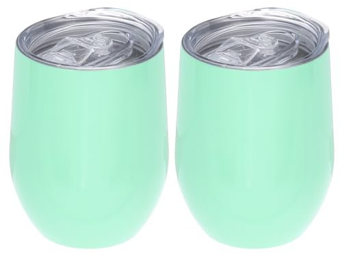 PATIKIL 12oz Sublimation Blanks Glitter Wine Tumbler Mugs, 2 Pcs Stainless Steel Double Wall Insulated Sublimation Cups with Lid for Wine Coffee Cocktails, Green