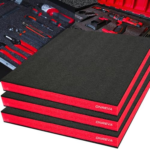 ONREVA Tool Box Foam, 3Pack 22x18x1.5 inch, Foam Inserts for Cases, Polyethylene Storage Sheets for Toolbox Hard Case, Tool Shadow Insert, Kaizen Organizer Sheet