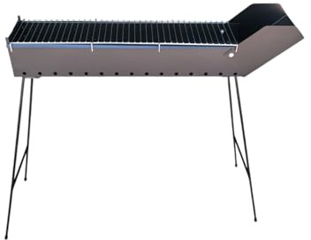 Canaletta Arrosticini Empotec Fornacella a Carbone Cottura Carne Pesce Spiedini Gambe Pieghevoli Ottimo Materiale Lungh. 75cm Alt. 74cm Colore Nero + Griglia in Acciaio Cromato Grill BBQ Barbecue