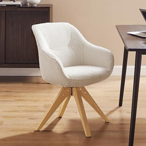 Zouron Silla de Comedor con Patas de Madera(Terciopelo granulado), Silla giratoria de Oficina (360°), Silla de Cocina, Silla de salón con reposabrazos para el hogar y la Oficina, Beige