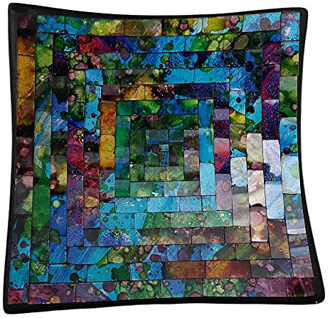 Tokoindah Handgefertigte Mosaikschale aus Terracotta - Dekorative Schlüssel- & Schmuckablage mit künstlerischem Glasmosaik - Unikat 20x20x6cm (Blau-Lila)