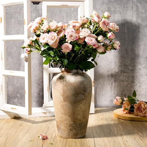 Fobule Rustikale Keramikvase, kleine dekorative Terrakotta-Blumenvase für Wohnzimmer, Tischdekoration, Regaldekoration, Bauernhaus, Eingangsbereich, 28 cm hoch, Vintage-Grau