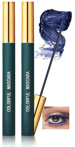Mascara Wasserfest mit Ultrafeiner Bürste für Kurze Wimpern, 2Pcs Wimperntusche Blau Volume und Lange Wimpern, Langlebig Wischfest, Quick-drying, Hochpigmentiert Bunte Mascara Makeup für Frauen-04