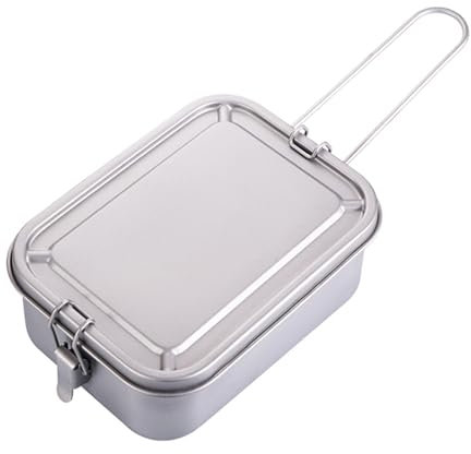Fiambrera de aleación de metal con asa plegable, portátil, para pícnics, bentos, rectangular, duradera