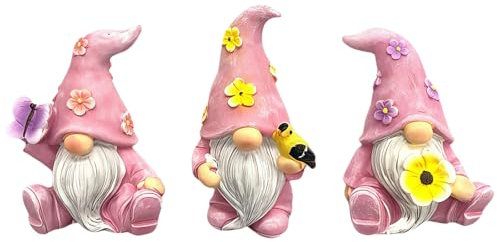 LUMOOM Gartenzwerge Gartendeko für Draußen, Wichtel Gartenstatuen Gartenfiguren Deko, Wetterfeste Gartendeko, Harz Statue Garten Deko, für Balkon, Terrasse, Rasen (Rosa)