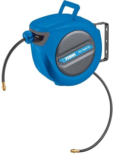 Fervi Avvolgitubo autoavvolgente (in polipropilene, lunghezza tubo 15 + 1 m, filettatura esterna 1/4 BSPT, max.17 bar, 0-45 °C, supporto girevole a 180°, con tappo, avvolgitubo) F-A481/15