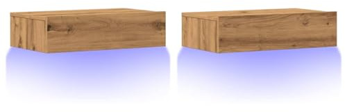 vidaXL TV Cabinets with LED Lights - Artisan Oak Media Unit for Living Room/Bedroom - Wall-Mountable, 60x35x15.5 cm, Durable Engineered Wood, Modern Storage Solution