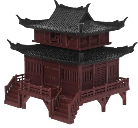 KONTONTY Miniatur-Pavillon-Statue Chinesische Architektur Micro Landschaft Dekor Bonsai Zubehör Aquarium Zen Garten Tischskulptur 3.54X3.15X2.95In
