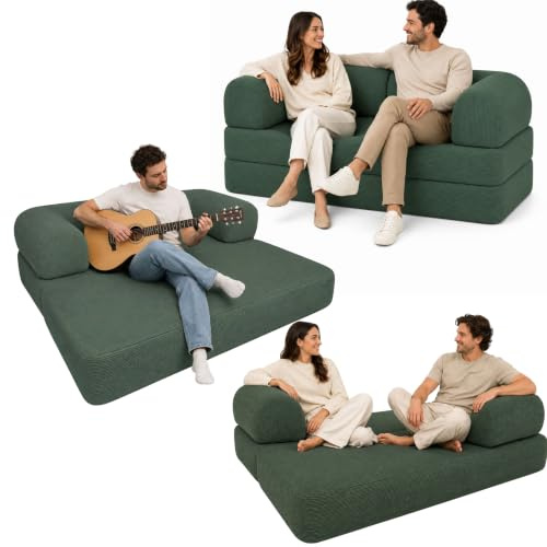 bananair - Sofa 2 Sitzer, Modulares Schlafsofa aus hochdichtem Schaumstoff und Cordstoff, Boneless Couch, Komprimiert Geliefert (Waldgrün)