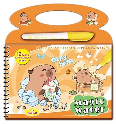 Hyleara Wassermalbuch Capybara, Wasserstift Malbuch mit Wasserstifte, Magisches Wassermalbuch Niedlich Wasserschwein, Magic Water Colouring Book Wiederverwendbares