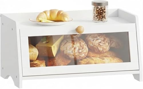 BAMBANG Bread Bin for Kitchen Countertop, Bamboo Bread Box Wooden Farmhouse Bread Storage Container, Small Breadbox Organizer for Counter Cabinet Pantry, White