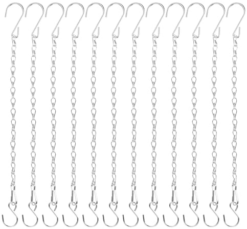 M METERXITY 12-Pack Chain for Hanging Plants 33cm/13in Iron Silver | Adjustable Hanging Chain with Hooks, for Bird Feeder, Planter, Lantern, Wind Chime, Basket Extender Hanger