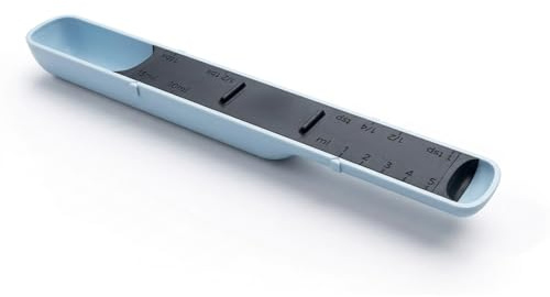 Adjustable Measuring Spoon for Baking & Cooking – Space-Saving Design with ml & Tbsp Scales – for Wet & Dry Ingredients | Blue-Grey