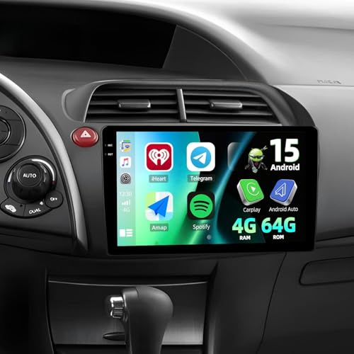 CAMECHO 4+64GB Android 15 Autoradio para Honda Civic 2006-2011, 9 Pulgadas Navi Radio con Bluetooth, Wi-Fi, CarPlay Inalámbrico, Android Auto, FM, RDS, 32-Band EQ+Cámara Trasera
