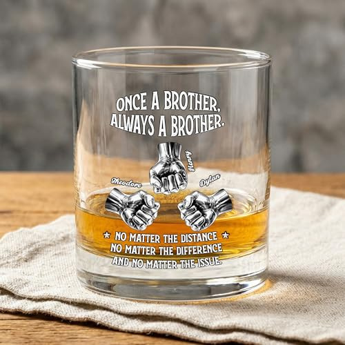 GSTFY Personalised Whisky Glass 2-6 Names Once a Brother Always a Brother Whiskey Glass Birthday Father's Day Funny Friendship Decor Cup Gifts for Man Him Brothers Friends