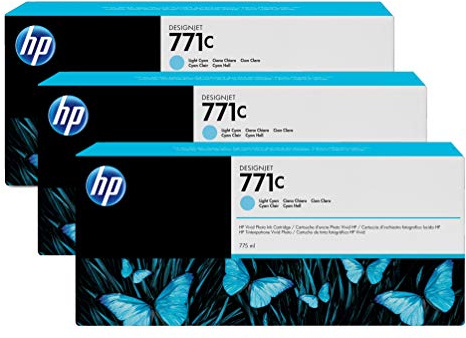 HP Ink Light Cyan, 14ml No. 771C, 3-Pack Standard, B6Y36A (No. 771C, 3-Pack Standard Capacity)