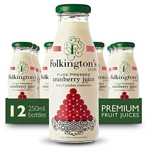 Folkington's Fruit Juice, Cranberry Juice, 12 Glass Bottles, Pure Fruit Juice, Multipack 12 x 250 ml