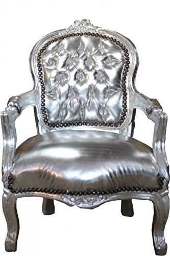 Casa Padrino Barock Kinder Stuhl Silber Lederoptik/Silber - Armlehnstuhl
