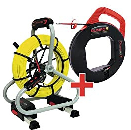 Runpotec Profi-Set Aktion Glasfaserstab Ø 4,5 mm-60 m Gewinde RTG Ø 6 mm Haspel inkl Runpo5 30 m Kabeleinziehsystem, Schwarz, 11120