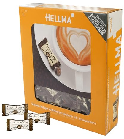 Hellma Schoko-Krispy in Vollmilchschokolade - 380 Stk. schokoliert, einzeln - je 1,1 g – Vorrats-Box- für Café, Gastro