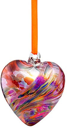 Freundschaft Geburtsstein Herz - Handgefertigter hängender Glasgeburt - Juli Geburtstag - Rubinfarben - 8 cm