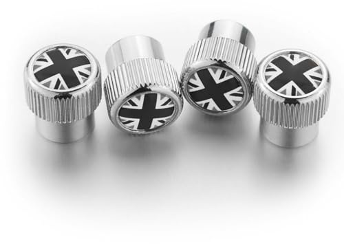Heinmo Für Cooper F/R Serie Auto Reifen Rad Vorbau Luftventilkappe Staubschutz Reifen ventilschaftkappen Union Jack 4 Stücke (SV Gray)