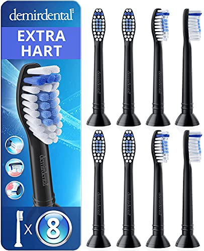 8er demirdental Harte Aufsätze für Philips Sonicare Ersatzbürsten Optimal White Xtra Clean Hart, maximale Reinigung durch diamantförmige Filamente, Schwarz, entspricht HX6068XB