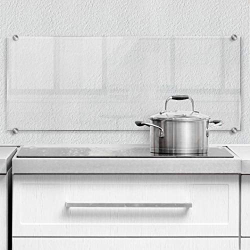 Herd Spritzschutz Küche transparent Küchenrückwand Klarglas Sicherheitsglas durchsichtig mit Befestigung Edelstahl 80x30cm