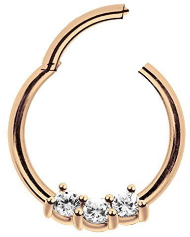 Piercing Ring Smooth Segment Clicker mit Stein, PVD Rose Gold in 1,2 x 7 mm