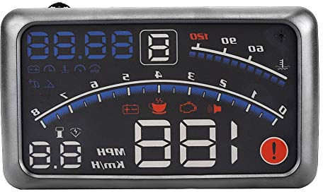 5.5Hud Heads Up Display, Auto F4 KMH MPH Überdrehzahl Alarm Tacho Windschutzscheibe Projektionsfolie 12V für Autos & andere Fahrzeuge
