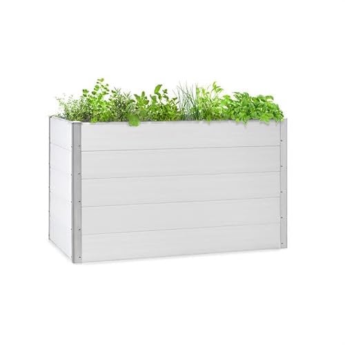 blumfeldt Nova Grow - Aiuola da Giardino, 150 x 91 x 50 cm (LxAxP), Materiale: WPC con Protezione da UV, Ruggine e Gelo, Effetto Legno, Comoda Altezza, Facile Montaggio, Bianco