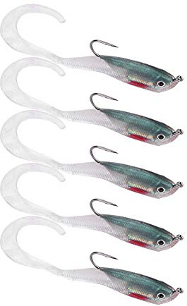 Demeras Set Esche da Pesca Esca per la Pesca spigola 5 Pezzi Esche per Pesci Esca Artificiale Finta Esche morbide Spigola Attrezzatura da Pesca con Gancio