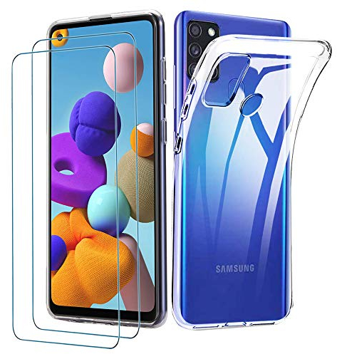 iLiebe Klar Silikon Hülle für Samsung Galaxy A21s handyHülle mit Schutzfolie, Galaxy A21s handyHülle transparent Ultra Silikon Bumper Cover TPU Ultra Slim Schutzhülle für Galaxy A21s Schutzfolie