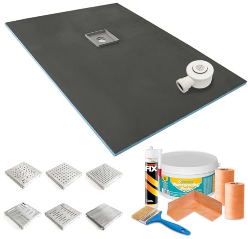 Wetroom Shower Tray with Waste & Tanking Kit (1200 x 900 x 20mm - Centre, Solid)