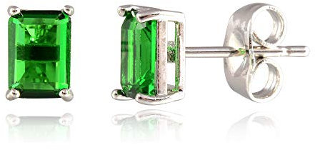 [RIZILIA CLASSIC] Stud Boucles d'Oreilles avec pierres précieuses taille émeraude CZ [vert émeraude] en or blanc 18k, Simple moderne et élégant