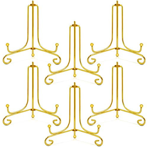 Sonku 6 Stück Tellerständer Metall Gold, 4 Zoll Gold Metall Tellerständer Eisen Staffelei Display Ständer Tellerhalter Aufsteller für Schüssel Teller Kunst Foto Bilderrahmen