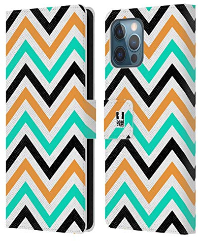 Head Case Designs Blaugrün Und Orange Neon Zigzag Leder-Wallet-Hülle Kompatibel mit Apple iPhone 12 Pro Max