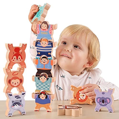 TUMAMA Hercules Animales Juegos De Apilamiento De Equilibrio De Apilar Madera, Juguetes Educativos Montessori Apilables, Bloques De Construcción De Madera para 2 3 4 5 6 Años Niños Niñas (12pcs)