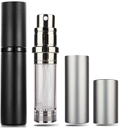 Travelofo Travel Perfume Bottle, Mini Perfume Atomiser Spray Bottle, 5ml Small Perfume Dispenser Holder, Portable Perfume Refillable Bottle for Man and Woman (Black+Silver)