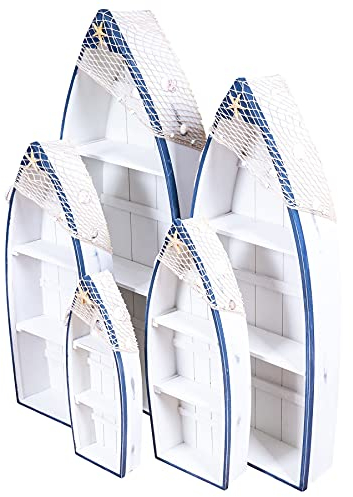 levandeo 5er Set Regale H48-102cm Boot Holz Maritim Blau Weiß Holzregal Deko Standregal Seefahrt Bootsregal Dekoregal