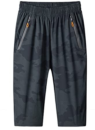 MakingDa Pantaloncini da uomo 3/4 Jogger Capri casual pantaloni sportivi estivi larghi con zip palestra corsa pantaloni da allenamento elastico in vita sotto il ginocchio corti con tasca con zip,