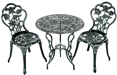 GOPLUS Ensemble de Bistrot pour Jardin de 3 Pièces en Fonte Aluminium avec 2 Chaises et 1 Table Ronde et Terasse, Ensemble Table et Chaise en Métal (Rose en Fonte)