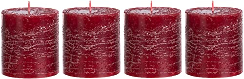 Brandsseller Stumpenkerze 4er Set 7x7,5 cm Weihnachtskerze Adventskranz Bordeaux