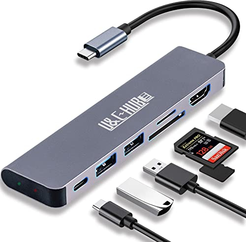 HUB USB C, Adaptateur USB C Multiport pour MacBook Pro & Air, Dongle HUB 6 en 1 avec 4K HDMI, USB 3.0, 100W PD, Lecteur de Carte SD/TF, Compatible pour Ordinateur Portable et Autres Appareils Type-C
