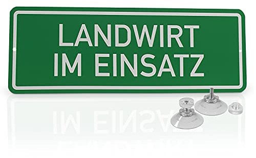 Betriebsausstattung24® Hinweisschild „Landwirt im Einsatz“ | Aluminiumverbundplatte mit 2 Saugnäpfen Größe (BxH): 29,7 x 10,5 cm | Landwirt im Einsatz | Autoschild | Hinweisschild Kraftfahrzeuge