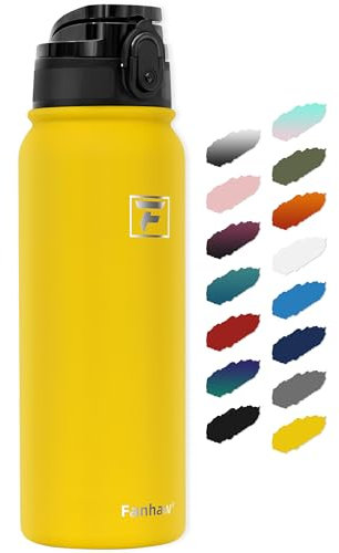 Fanhaw 600 ml Insulated Stainless Steel Water Bottle with 1 Lid (Chug Lid) - For Kids, Women, Men | Leak & Sweat Proof with Anti-Dust Lid (Yellow)