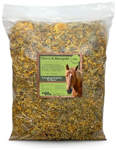 Horse Herbs Cleavers & Marigold 1kg Bag | 100% Natural Feed Supplement for Horses & Ponies, Equine Clivers