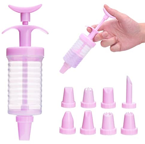 GâTeau Seringues à PâTisserie avec 8 Douilles, Seringue à décorer Seringue de glaçage DIY Patisserie Accessoire Kit Professionnelle pour Décoration de Cupcake et Muffins Gâteaux, Plastique, Rose